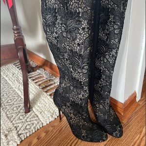 Christian Louboutin Black Tennissina 100 Lace Pattern Boots IT 39 | 9